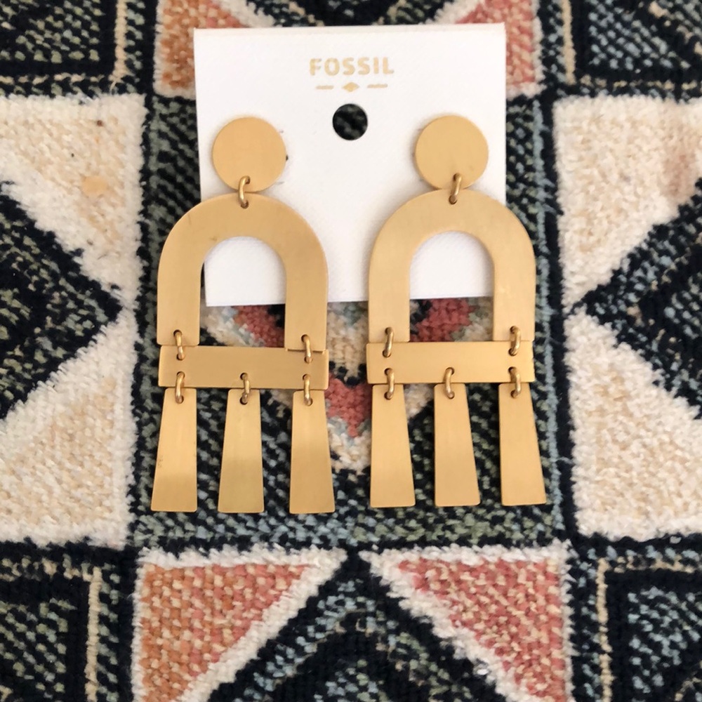 Gold Fossil dangling statement earrings
